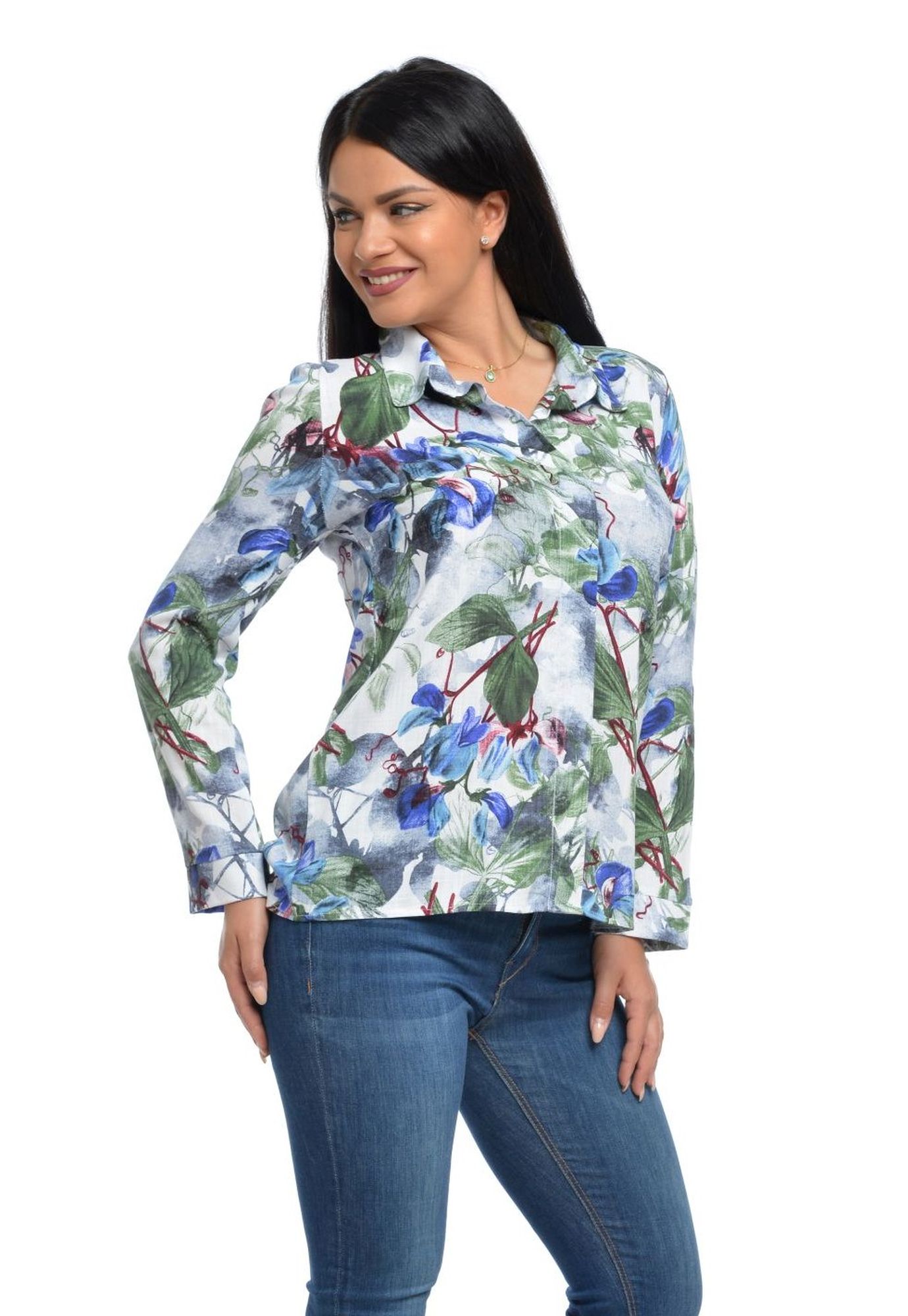 Camasa Dama Albastra cu Flori  - CATEGORIE